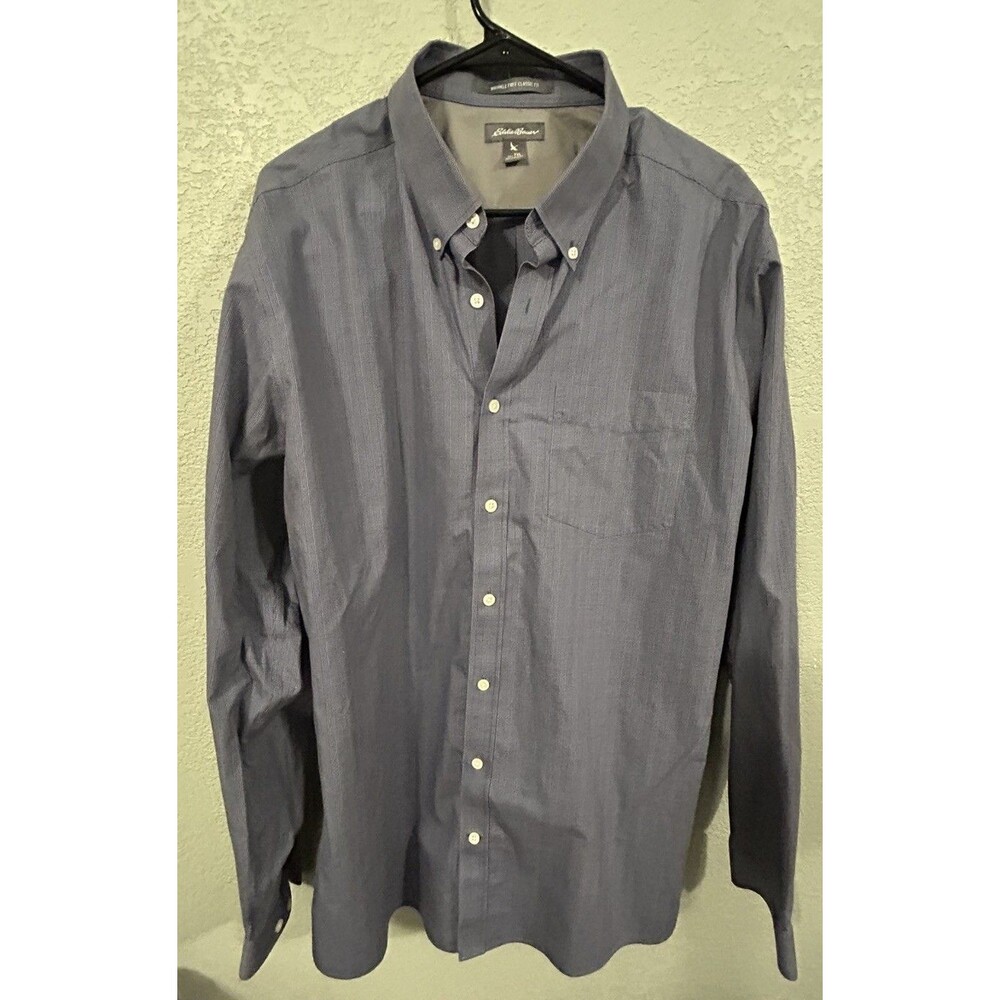 Eddie Bauer Men's Dress Shirt Dark Gray Relaxed Fit Wrinkle Free Sz XL Tall